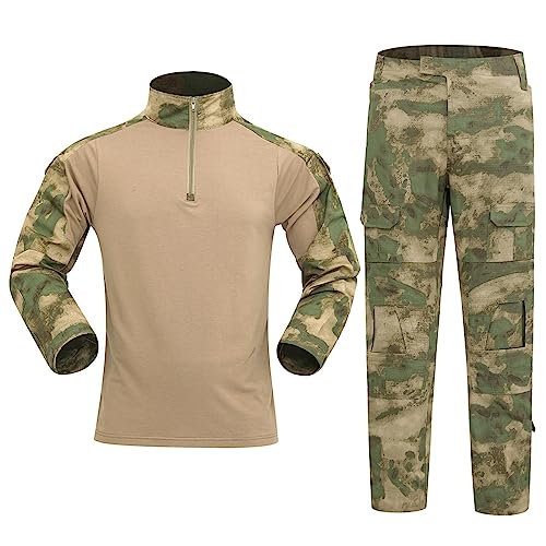 Rrongwn Tarnanzug Herren Tactical Camouflage Uniformen 2 Stück Sets Outdoor Militär Combat Frosch Anzug Armee Jagd Hosen Atmungsaktiv Langarm T Shirt mit Kragen Top Tarnmuster von Rrongwn