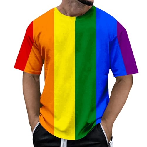 Rrongwn Tshirt Herren Baumwolle Gay CSD Party LGBT Rainbow Flag T-Shirt Regenbogen Baumwolle T Shirt Lose Freizeitshirts Summer Tops Freizeit Muskelshirts von Rrongwn