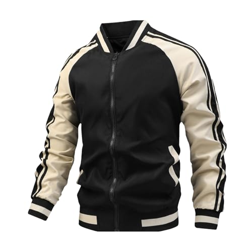Rrongwn Übergangsjacke Herren Lässige Baseballjacke Freizeit Übergangsjacke Klassische Bomberjacke Atmungsaktiv College Jacke Baumwolle Slim Fit Fliegerjacke Sport Outdoorjacke Bequem College Blouson von Rrongwn