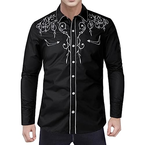 Rrongwn Western Cowboy Hemd Herren Long Sleeve EmbroideRot Herren Western Cowboy Blume Besticktes Hemd Western-Cowboy-Hemd Cowboyhemd von Rrongwn