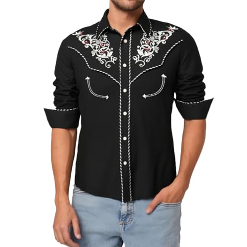 Rrongwn Western Hemd Herren Casual Cowboyhemd 3D Druck Freizeithemden Slim Fit Westernhemd Country Outfit Shirts Baumwolle Businesshemd Cowboy-Style Langarmhemd Vintage Streetwear von Rrongwn