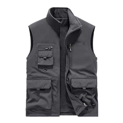 Rrongwn Winterweste Herren Daunen Baumwolle Steppweste Warme Outdoor Winterweste Mit Taschen Warme Fleeceweste Slim Fit Warme Weste Unifarben Arbeitsweste von Rrongwn