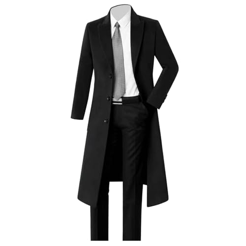 Rrongwn Wollenmantel Herren Vintage Trenchcoat Mit Taschen Business Wintermantel Outdoor Winddicht Jacken Revers Lang Mantel Mode Übergangsmantel Freizeit Herrenmantel Winter Warme Oberbekleidung von Rrongwn