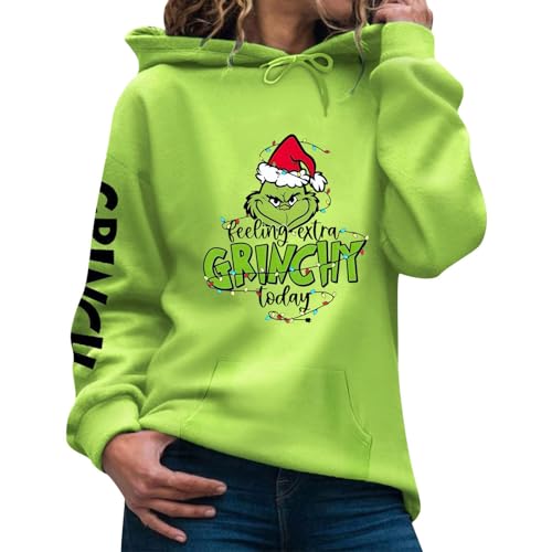 Grinch Weihnachtspullover Grinch kostüm Sweatshirt Damen Weihnachts Cartoon Long Sleeve Pulli Grinch Oberteil Kapuzenpullover Hoodie (DE/NL/SE/PL, Alphanumerisch, XXL, Regular, Regular, 0-Green) von Rrrmnoawb