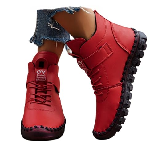 Rrrmnoawb Italienische Handgefertigte Stiefeletten Damen Stiefel mit Klettverschluss Stiefel Lederstiefel Winter Warm Wasserdicht Gefüttert Winterschuhe Frauen von Rrrmnoawb