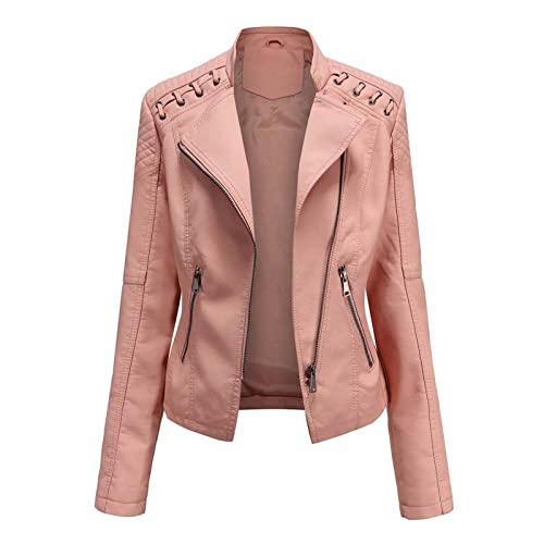 Rrrmnoawb Lederjacke Damen Bikerjacke Motorrad Übergröße Moto Biker Lederjacke Reißverschluss Mantel Kurz Leicht Jacke übergangsjacke Damen Short Coat von Rrrmnoawb