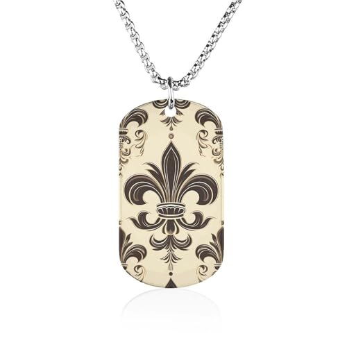 Fleur-de-Lis and Coat Arms Ritter-Halskette, Titanstahl, rechteckige Anhänger, Halskette, Schmuck, Geschenk für Männer und Frauen von Rrtsmsgh