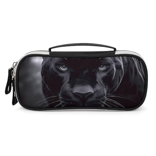 Rrtsmsgh Animal Panther Federmäppchen, großes Fassungsvermögen, kleine Make-up-Tasche aus PU-Leder mit Reißverschluss und Griff, tragbares Federmäppchen für Büro, Kosmetikaufbewahrung von Rrtsmsgh