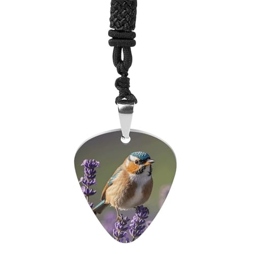 Rrtsmsgh Bird in Purple Lavender Floral Guitar Pick Necklace for Men & Women, Titanium Steel Guitar Plektrum Pendant Music Lover Gift for Guitarists, Musicians, Rock Fans Rrtsmsgh Bird in Purple Lavender Floral Guitar Pick Necklace for Men & Women, Titanium Steel Guitar Plektrum Pendant Music Lover Gift for Guitarists, Musicians, Rock Fans von Rrtsmsgh