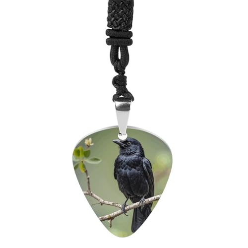 Rrtsmsgh Black Crow Birds on A Branch Guitar Pick Necklace for Men & Women, Titanium Steel Guitar Plektrum Pendant Music Lover Gift for Guitarists, Musicians, Rock Fans Rrtsmsgh Black Crow Birds on A Branch Guitar Pick Necklace for Men & Women, Titanium Steel Guitar Plektrum Pendant Music Lover Gift for Guitarists, Musicians, Rock Fans von Rrtsmsgh