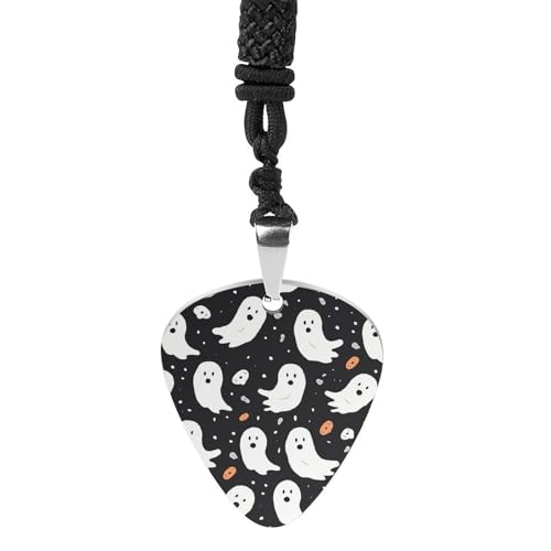 Rrtsmsgh Cute Ghost Halloween Pattern Guitar Pick Necklace for Men & Women, Titanium Steel Guitar Plektrum Pendant Music Lover Gift for Guitarists, Musicians, Rock Fans Rrtsmsgh Cute Ghost Halloween Pattern Guitar Pick Necklace for Men & Women, Titanium Steel Guitar Plektrum Pendant Music Lover Gift for Guitarists, Musicians, Rock Fans von Rrtsmsgh