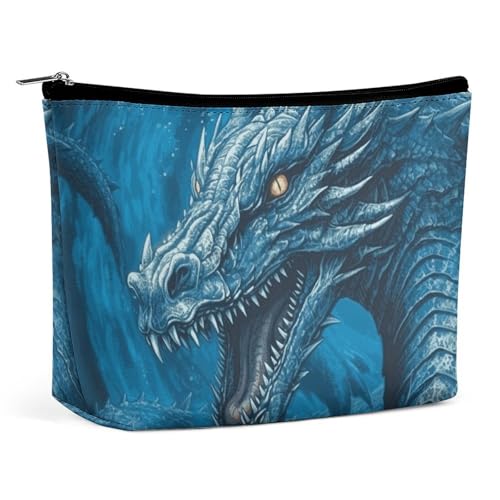 Rrtsmsgh Dragon Cool Blue Make-up-Tasche für Damen, tragbare Reise-Kulturbeutel, PU-Leder, Kosmetiktasche mit Reißverschluss von Rrtsmsgh