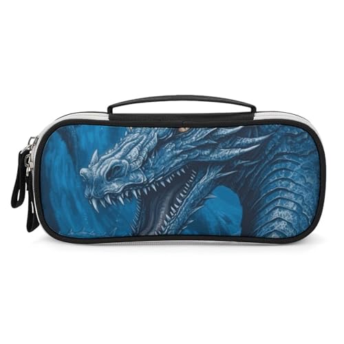 Rrtsmsgh Dragon Cool Blue Pencil Case Large Capacity Small PU Leather Makeup Bag with Zipper & Handle Portable Pencil Pouch for Office Cosmetic Storage von Rrtsmsgh