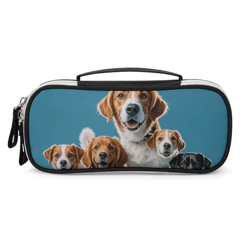 Rrtsmsgh Federmäppchen für viele Hunde, großes Fassungsvermögen, kleine Make-up-Tasche aus PU-Leder mit Reißverschluss und Griff, tragbares Federmäppchen für Büro, Kosmetikaufbewahrung von Rrtsmsgh