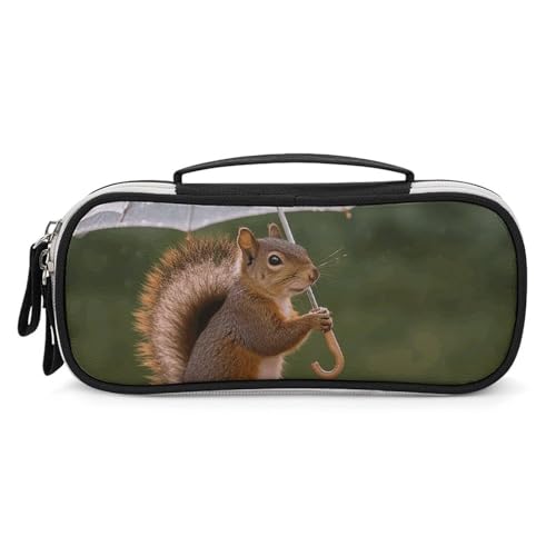 Rrtsmsgh Federmäppchen mit Eichhörnchen-Motiv, großes Fassungsvermögen, kleine Make-up-Tasche aus PU-Leder mit Reißverschluss und Griff, tragbares Federmäppchen für Büro, Kosmetikaufbewahrung von Rrtsmsgh