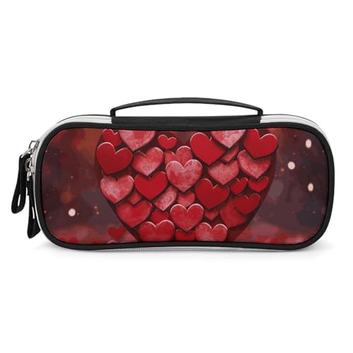 Rrtsmsgh Federmäppchen mit Herzmotiv, großes Fassungsvermögen, kleine Make-up-Tasche aus PU-Leder mit Reißverschluss und Griff, tragbares Federmäppchen für Büro, Kosmetikaufbewahrung von Rrtsmsgh