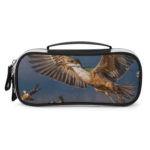 Rrtsmsgh Federmäppchen mit Jagdfliegen-Wildmotiv, großes Fassungsvermögen, kleine Make-up-Tasche aus PU-Leder mit Reißverschluss und Griff, tragbares Federmäppchen für Büro, Kosmetikaufbewahrung von Rrtsmsgh