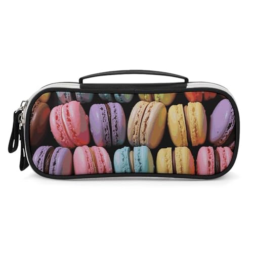 Rrtsmsgh Federmäppchen mit Macaron-Keksgeschmack, großes Fassungsvermögen, kleine Make-up-Tasche aus PU-Leder mit Reißverschluss und Griff, tragbares Federmäppchen für Büro, Kosmetikaufbewahrung von Rrtsmsgh