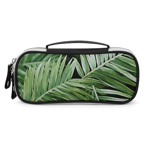 Rrtsmsgh Federmäppchen mit Palmenblättern, großes Fassungsvermögen, kleine Make-up-Tasche aus PU-Leder mit Reißverschluss und Griff, tragbares Federmäppchen für Büro, Kosmetikaufbewahrung von Rrtsmsgh