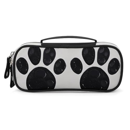 Rrtsmsgh Federmäppchen mit Pfotenabdruck, großes Fassungsvermögen, kleine Make-up-Tasche aus PU-Leder mit Reißverschluss und Griff, tragbares Federmäppchen für Büro, Kosmetikaufbewahrung von Rrtsmsgh