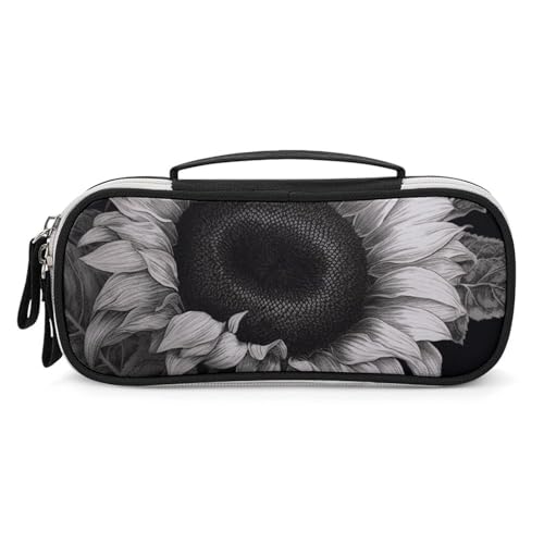 Rrtsmsgh Federmäppchen mit Sonnenblumen-Motiv, großes Fassungsvermögen, kleine Make-up-Tasche aus PU-Leder mit Reißverschluss und Griff, tragbares Federmäppchen für Büro, Kosmetikaufbewahrung von Rrtsmsgh