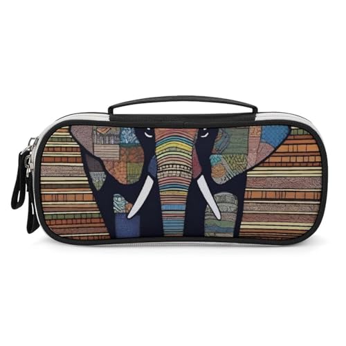 Rrtsmsgh Federmäppchen mit afrikanischem Elefant, großes Fassungsvermögen, kleine Make-up-Tasche aus PU-Leder mit Reißverschluss und Griff, tragbares Federmäppchen für Büro, Kosmetikaufbewahrung von Rrtsmsgh