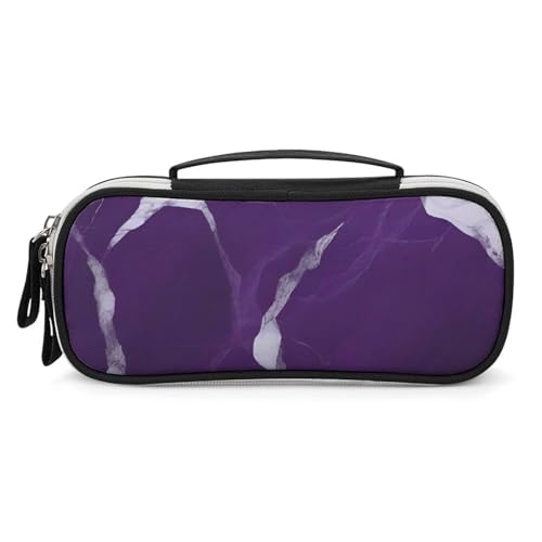 Rrtsmsgh Federmäppchen mit dunkelvioletter Textur, großes Fassungsvermögen, kleine Make-up-Tasche aus PU-Leder mit Reißverschluss und Griff, tragbares Federmäppchen für Büro, Kosmetikaufbewahrung von Rrtsmsgh