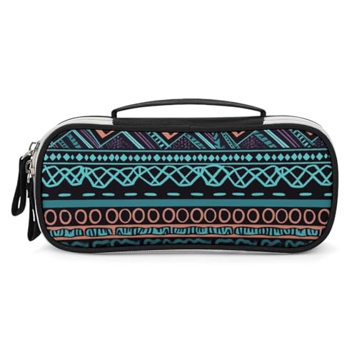 Rrtsmsgh Federmäppchen mit einzigartigem Aztekenmuster, großes Fassungsvermögen, kleine Make-up-Tasche aus PU-Leder mit Reißverschluss und Griff, tragbares Federmäppchen für Büro, Kosmetikaufbewahrung von Rrtsmsgh