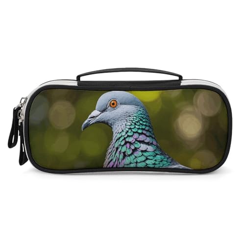 Rrtsmsgh Federmäppchen mit grauem Taubenmotiv, großes Fassungsvermögen, kleine Make-up-Tasche aus PU-Leder mit Reißverschluss und Griff, tragbares Federmäppchen für Büro, Kosmetikaufbewahrung von Rrtsmsgh