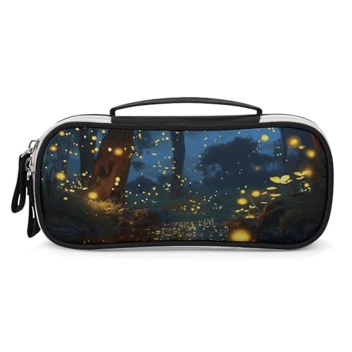 Rrtsmsgh Fireflies Federmäppchen, großes Fassungsvermögen, kleine Make-up-Tasche aus PU-Leder mit Reißverschluss und Griff, tragbares Federmäppchen für Büro, Kosmetikaufbewahrung von Rrtsmsgh