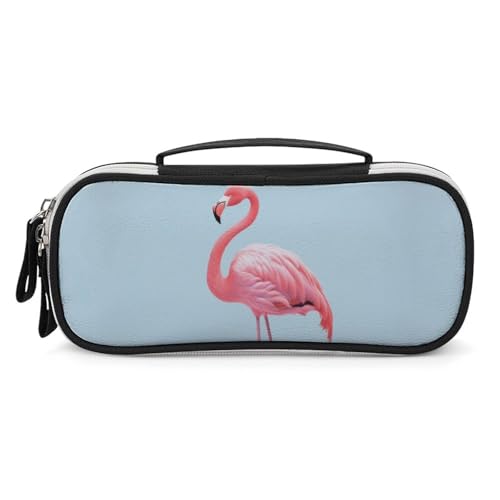 Rrtsmsgh Flamingo Federmäppchen, großes Fassungsvermögen, kleine Make-up-Tasche aus PU-Leder mit Reißverschluss und Griff, tragbares Federmäppchen für Büro, Kosmetikaufbewahrung von Rrtsmsgh