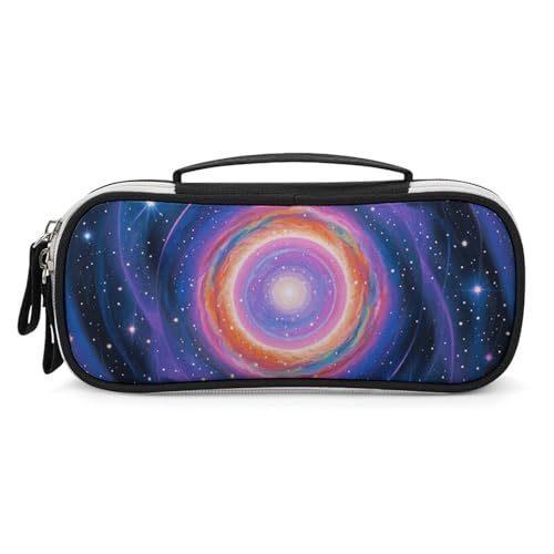 Rrtsmsgh Galaxy in The Universe Federmäppchen, großes Fassungsvermögen, kleine Make-up-Tasche aus PU-Leder mit Reißverschluss und Griff, tragbares Federmäppchen für Büro, Kosmetikaufbewahrung von Rrtsmsgh