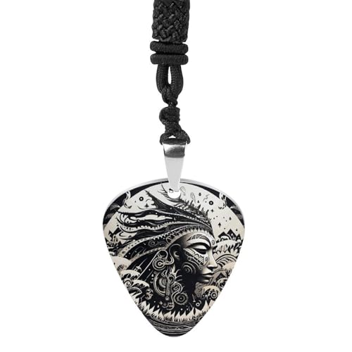 Rrtsmsgh Gitarrenplektrum Halskette mit Tribal-Illustration für Männer und Frauen, Titanstahl, Gitarren-Plektrum-Anhänger, Musikliebhaber, Geschenk für Gitarristen, Musiker, Rock-Fans Rrtsmsgh Gitarrenplektrum Halskette mit Tribal-Illustration für Männer und Frauen, Titanstahl, Gitarren-Plektrum-Anhänger, Musikliebhaber, Geschenk für Gitarristen, Musiker, Rock-Fans von Rrtsmsgh