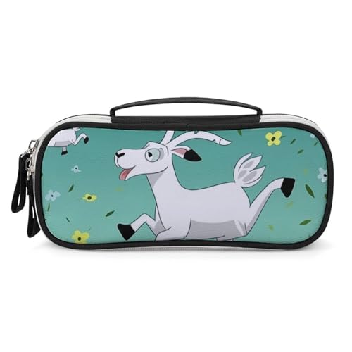 Rrtsmsgh Goat Frolic Federmäppchen, großes Fassungsvermögen, kleine Make-up-Tasche aus PU-Leder mit Reißverschluss und Griff, tragbares Federmäppchen für Büro, Kosmetikaufbewahrung von Rrtsmsgh