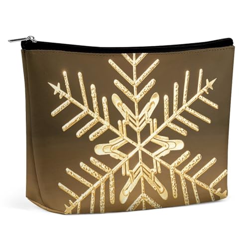 Rrtsmsgh Goldene Weihnachtsschneeflocken-Make-up-Tasche für Damen, tragbare Reise-Kulturbeutel, PU-Leder, Kosmetiktasche mit Reißverschluss Rrtsmsgh Goldene Weihnachtsschneeflocken-Make-up-Tasche für Damen, tragbare Reise-Kulturbeutel, PU-Leder, Kosmetiktasche mit Reißverschluss von Rrtsmsgh