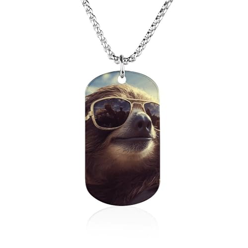 Rrtsmsgh Halskette mit Faultier und Sonnenbrille, Titanstahl, rechteckig, Schmuck, Geschenk für Männer und Frauen von Rrtsmsgh