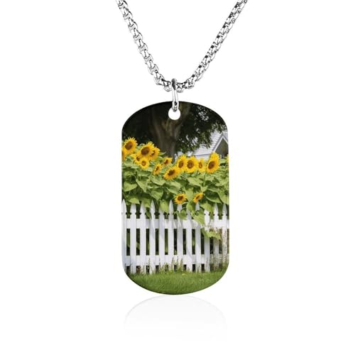 Rrtsmsgh Halskette mit Sonnenblumen-Anhänger aus Titanstahl, rechteckiger Anhänger, Halskette, Schmuck, Geschenk für Männer und Frauen von Rrtsmsgh