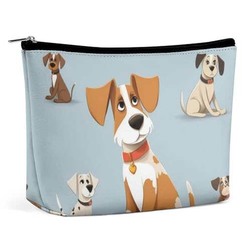 Rrtsmsgh Hunde-Make-up-Tasche für Damen, tragbare Reise-Kulturbeutel, PU-Leder, Kosmetiktasche mit Reißverschluss Rrtsmsgh Hunde-Make-up-Tasche für Damen, tragbare Reise-Kulturbeutel, PU-Leder, Kosmetiktasche mit Reißverschluss von Rrtsmsgh