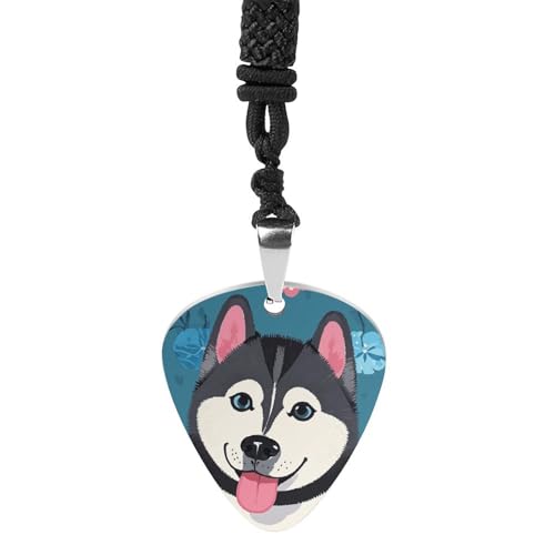 Rrtsmsgh Husky Dog Pattern Guitar Pick Necklace for Men & Women, Titanium Steel Guitar Plektrum Pendant Music Lover Gift for Guitarists, Musicians, Rock Fans Rrtsmsgh Husky Dog Pattern Guitar Pick Necklace for Men & Women, Titanium Steel Guitar Plektrum Pendant Music Lover Gift for Guitarists, Musicians, Rock Fans von Rrtsmsgh
