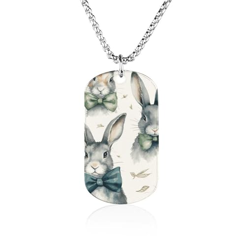 Rrtsmsgh Kaninchen-Halskette mit Schleife, Titanstahl, rechteckig, Halskette, Schmuck, Geschenk für Männer und Frauen von Rrtsmsgh