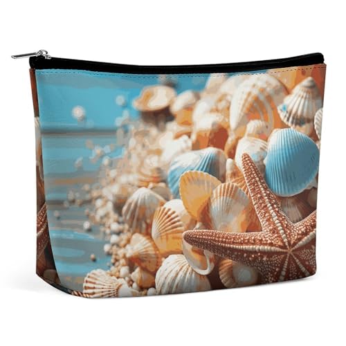 Rrtsmsgh Kosmetiktasche mit Muscheln und Seestern für Damen, tragbare Reise-Kulturbeutel, PU-Leder, Kosmetiktasche mit Reißverschluss Rrtsmsgh Kosmetiktasche mit Muscheln und Seestern für Damen, tragbare Reise-Kulturbeutel, PU-Leder, Kosmetiktasche mit Reißverschluss von Rrtsmsgh