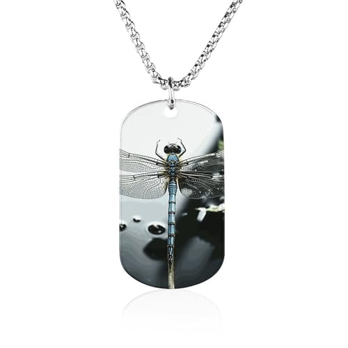 Rrtsmsgh Libellen-Halskette, Titanstahl, rechteckige Anhänger, Halskette, Schmuck, Geschenk für Männer und Frauen von Rrtsmsgh