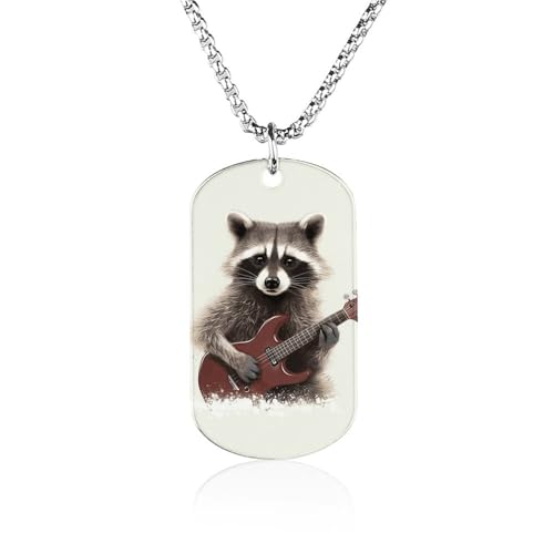 Rrtsmsgh Lustige Waschbär-Halskette, Titanstahl, rechteckige Anhänger, Halskette, Schmuck, Geschenk für Männer und Frauen von Rrtsmsgh