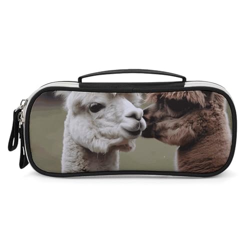 Rrtsmsgh Lustiges Alpaka-Federmäppchen mit großem Fassungsvermögen, kleine Make-up-Tasche aus PU-Leder mit Reißverschluss und Griff, tragbares Federmäppchen für Büro, Kosmetikaufbewahrung von Rrtsmsgh