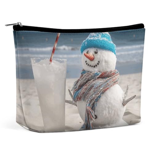 Rrtsmsgh Make-up-Tasche für Damen, Motiv: Schneemann, tragbare Reise-Kulturbeutel, PU-Leder, Kosmetiktasche mit Reißverschluss Rrtsmsgh Make-up-Tasche für Damen, Motiv: Schneemann, tragbare Reise-Kulturbeutel, PU-Leder, Kosmetiktasche mit Reißverschluss von Rrtsmsgh