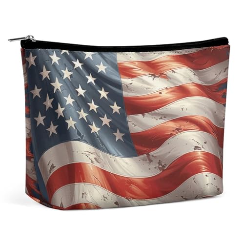 Rrtsmsgh Make-up-Tasche für Damen, Motiv: Sterne und Streifen, tragbare Reise-Kulturbeutel, PU-Leder, Kosmetiktasche mit Reißverschluss Rrtsmsgh Make-up-Tasche für Damen, Motiv: Sterne und Streifen, tragbare Reise-Kulturbeutel, PU-Leder, Kosmetiktasche mit Reißverschluss von Rrtsmsgh