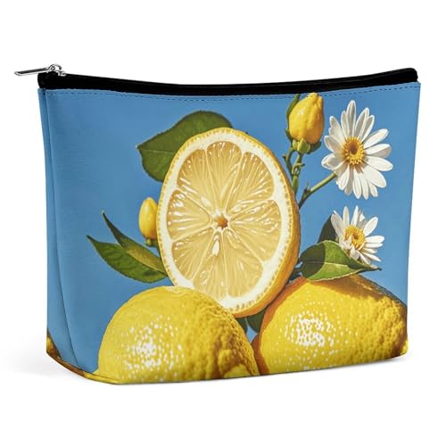 Rrtsmsgh Make-up-Tasche für Damen, Motiv: Zitrone und Blume, tragbare Reise-Kulturbeutel, PU-Leder, Kosmetiktasche mit Reißverschluss Rrtsmsgh Make-up-Tasche für Damen, Motiv: Zitrone und Blume, tragbare Reise-Kulturbeutel, PU-Leder, Kosmetiktasche mit Reißverschluss von Rrtsmsgh