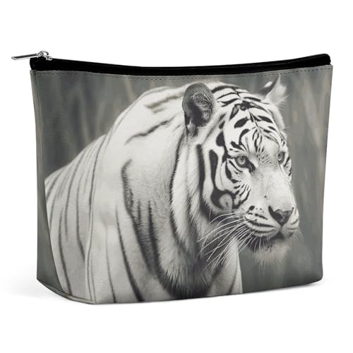 Rrtsmsgh Make-up-Tasche für Damen, Motiv: weißer Tiger, tragbare Reise-Kulturbeutel, PU-Leder, Kosmetiktasche mit Reißverschluss Rrtsmsgh Make-up-Tasche für Damen, Motiv: weißer Tiger, tragbare Reise-Kulturbeutel, PU-Leder, Kosmetiktasche mit Reißverschluss von Rrtsmsgh