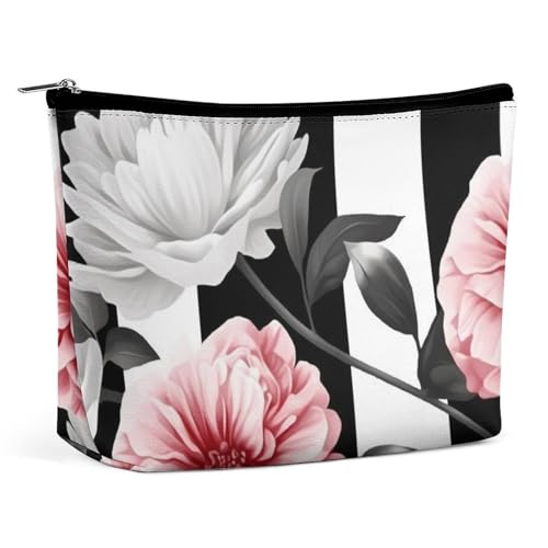 Rrtsmsgh Make-up-Tasche für Damen, tragbar, Reise-Kulturbeutel, PU-Leder, mit Reißverschluss, Schwarz / Weiß gestreift Rrtsmsgh Make-up-Tasche für Damen, tragbar, Reise-Kulturbeutel, PU-Leder, mit Reißverschluss, Schwarz / Weiß gestreift von Rrtsmsgh