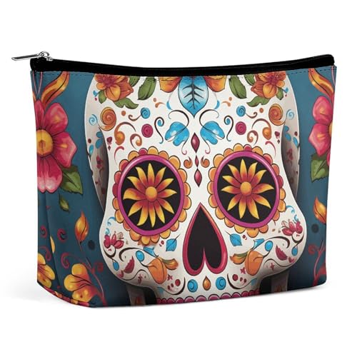 Rrtsmsgh Make-up-Tasche mit buntem Totenkopf-Design für Damen, tragbare Reise-Kulturbeutel, PU-Leder, Kosmetiktasche mit Reißverschluss Rrtsmsgh Make-up-Tasche mit buntem Totenkopf-Design für Damen, tragbare Reise-Kulturbeutel, PU-Leder, Kosmetiktasche mit Reißverschluss von Rrtsmsgh